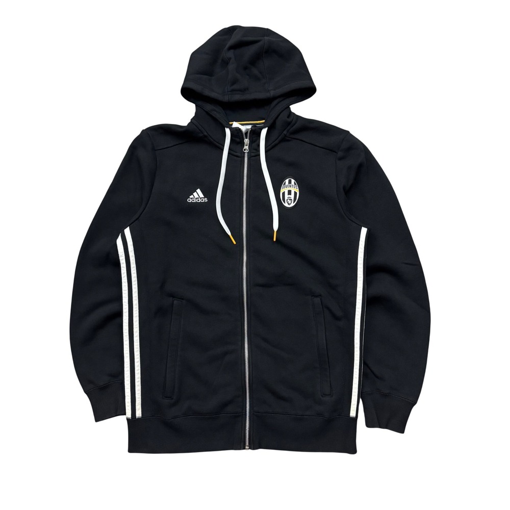 Adidas Juventus FC Full Zip Hoodie Black Soccer Striped Sz M
